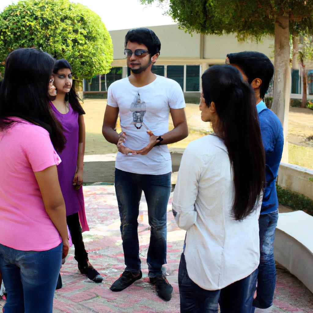 Student leading group in discussion
