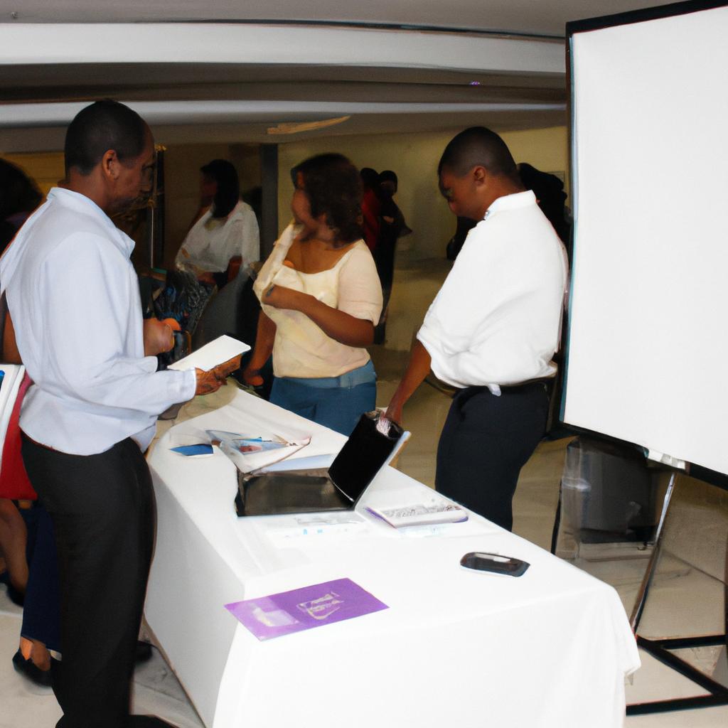 Person networking at career workshop