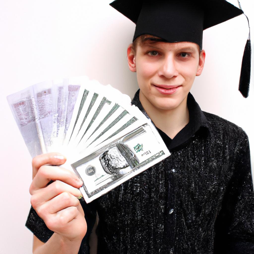 Student holding money and diploma
