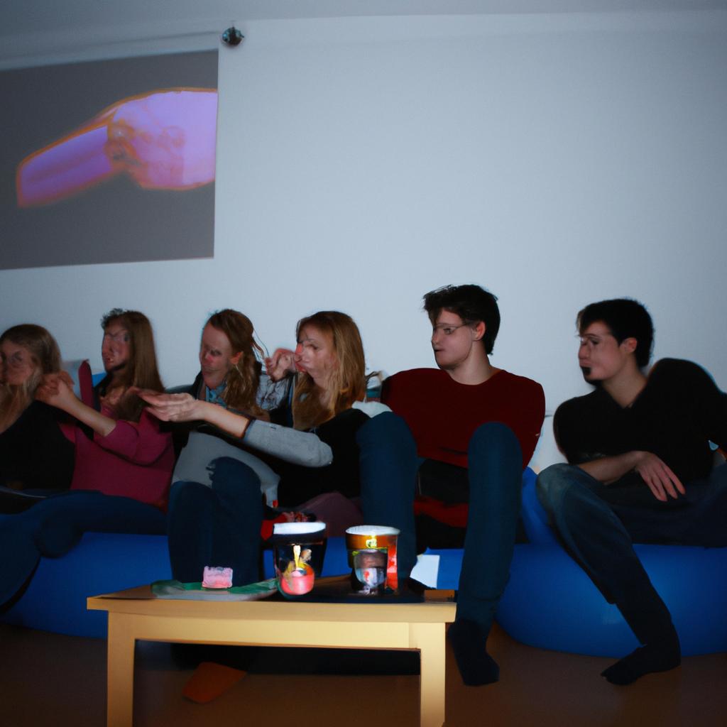 Students enjoying movie night together