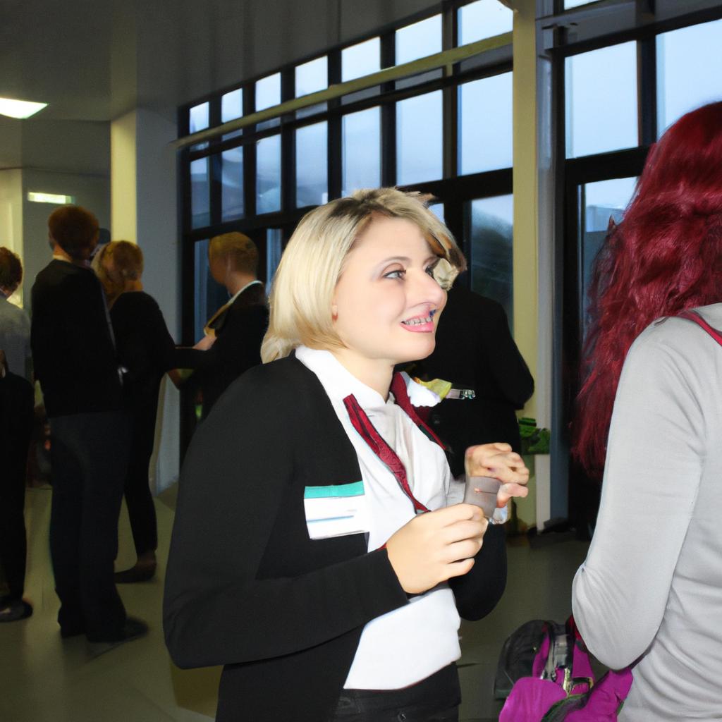 Woman networking at student event